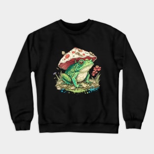 Cottagecore Aesthetic Frog under Mushroom Vintage Crewneck Sweatshirt